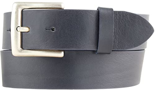 BELTINGER Jeansgürtel aus Vollrindleder mit altsilberner Gürtelschließe 4 cm | Jeans-Gürtel für Damen Herren 40mm | Leder-Gürtel | Marine 95cm