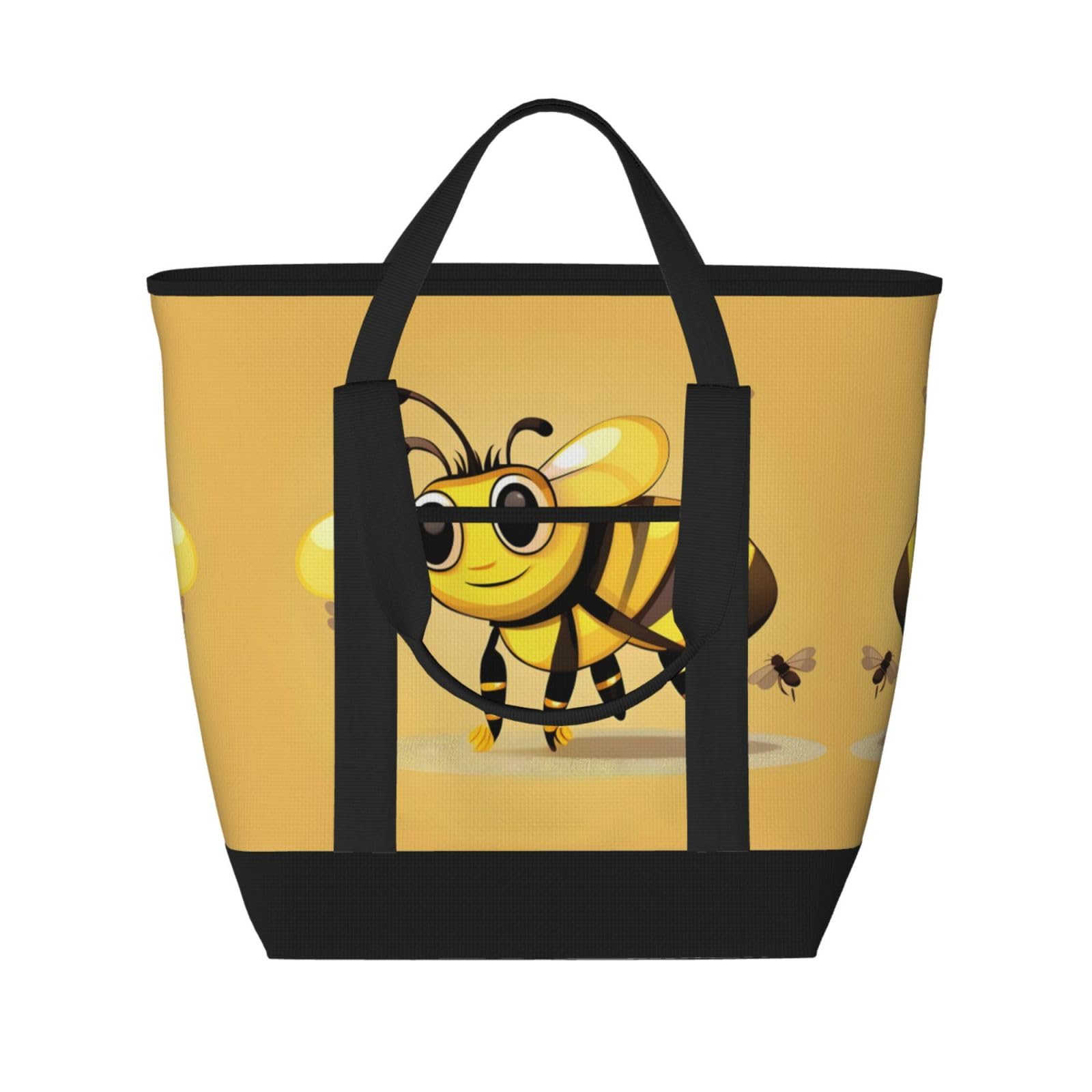 YQxwJL Isolierte Kühltasche mit niedlichem Cartoon-Bienen-Druck, großes Fassungsvermögen, Einkaufstasche, Reisetasche, Strand, wiederverwendbare Einkaufstasche für Erwachsene, Schwarz, Einheitsgröße