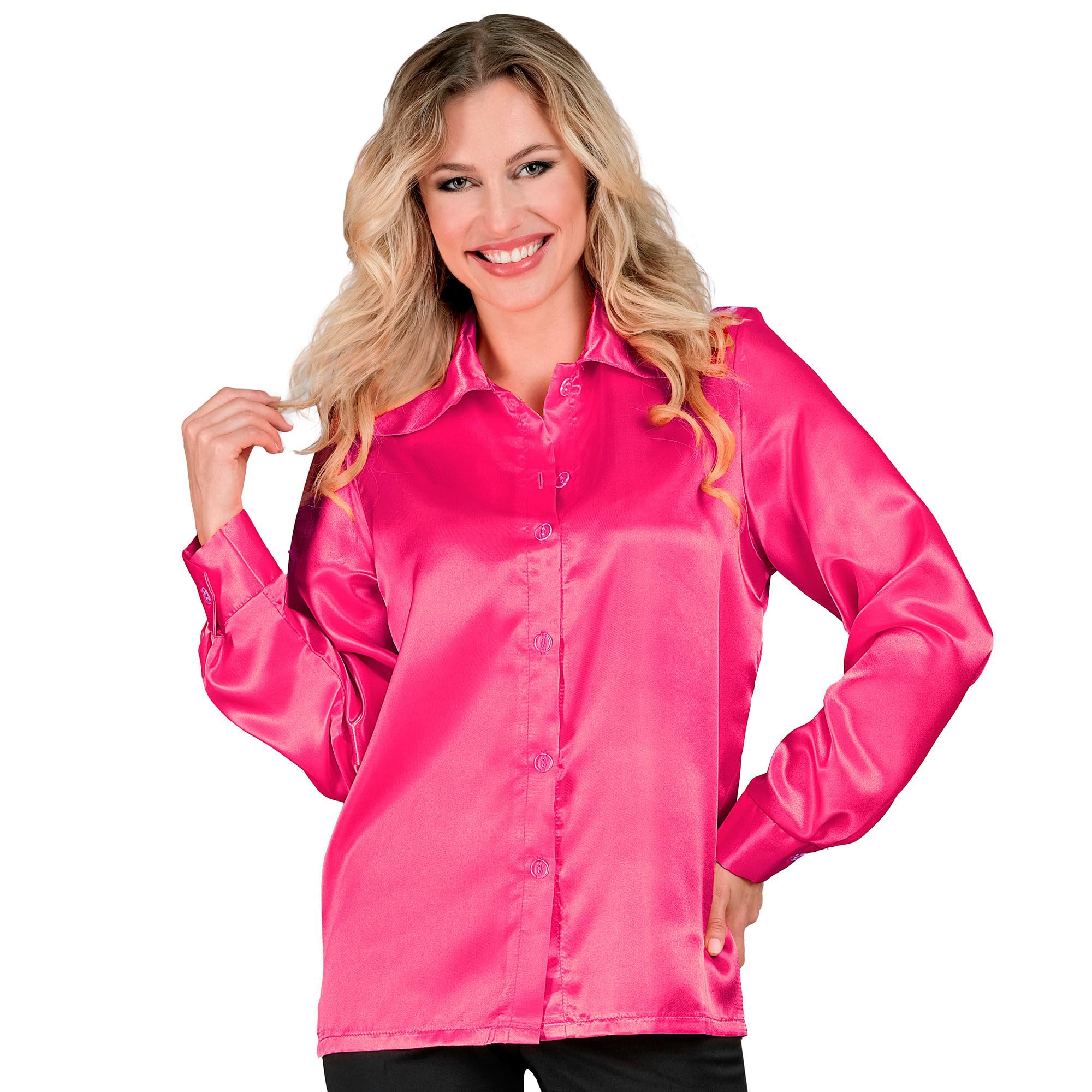 W WIDMANN MILANO Party Fashion - Satin Bluse für Damen, 70er Jahre Disco Fever, Retro Style, Schlagermove, Party Shirt, Damenhemd