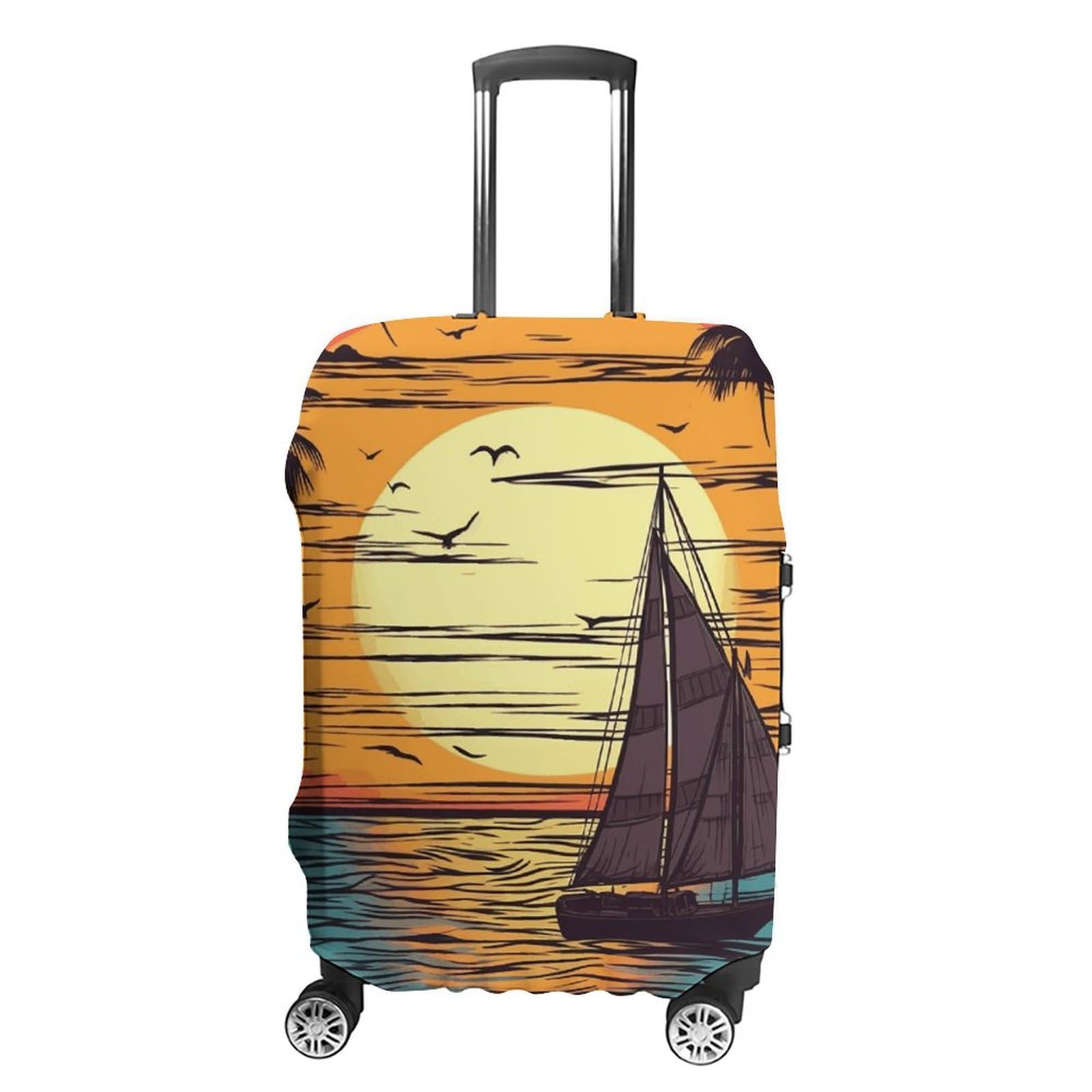 CSGJMYGS Reisegepäckabdeckung, elastisch, waschbar, modisch, kratzfest, 3D-Basketballkoffer-Schutz, passend für 45,7 - 81,3 cm Gepäck, Sonnenuntergang und Segelboot, XL