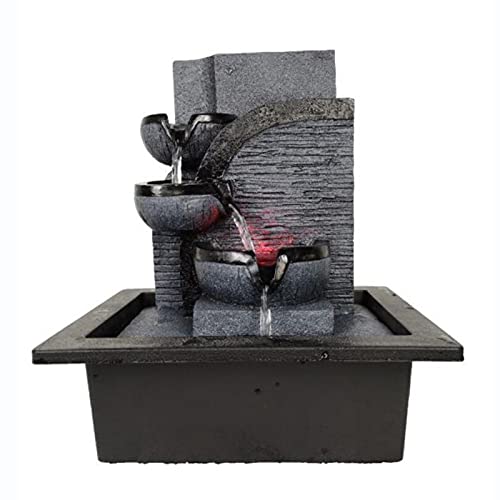 Zimmerbrunnen Wasserfallbrunnen Polyresin mit LED Beleuchtung Innen und Außen Springbrunnen Terrassenbrunnen Grau 23 x 17.5 x 29 cm