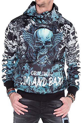 Cipo & Baxx Herren Sweatshirt Langarmshirt Longsleeve Totenkopf Pullover Sweater Kapuzenpullover Hoodie CL271 Schwarz XL