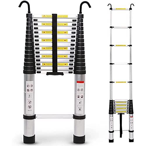 Teleskopleiter, 10,5 Fuß Aluminium-Teleskop-Ausziehleiter mit EIN-Knopf-Einzug, tragbar, ideal für den täglichen Gebrauch im Haushalt oder bei der Arbeit, Tragkraft: 330 Pfund, 6,2 m/20 Fuß (5,0