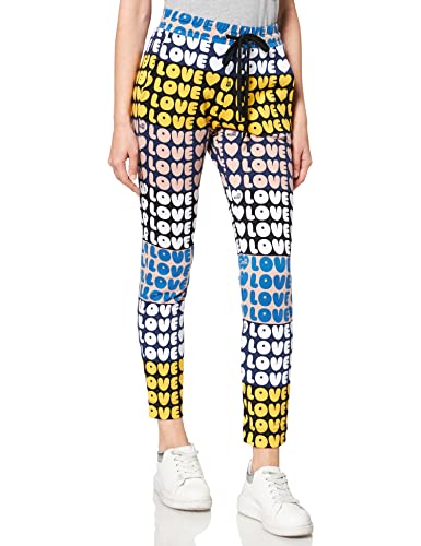 Love Moschino Womens Slim fit Joggers Printed All-Over with lovelovelove Pattern Casual Pants, VAR.JELLOW-AZZU, 40