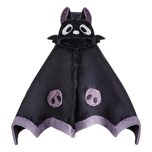 Xasbseulk Fledermausdecke, tragbare Halloween-Decke, niedliches Fledermaus-Design, Anime-Decke, Hoodie, super weich mit Dämonenflügeln, bequeme Halloween-Decke für Cosplay, Zuhause, Themenparty