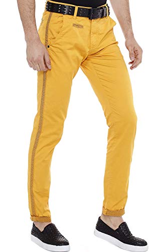 Cipo & Baxx Herren Chino Hose Pants Freizeithose Baumwolle Jeans Hose Gelb W32 L32