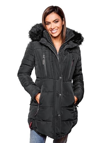 MARIKOO warme Damen Winter Jacke Winterjacke Parka Stepp Mantel lang B401 [B401-Moonshine-Schwarz-Gr.S]