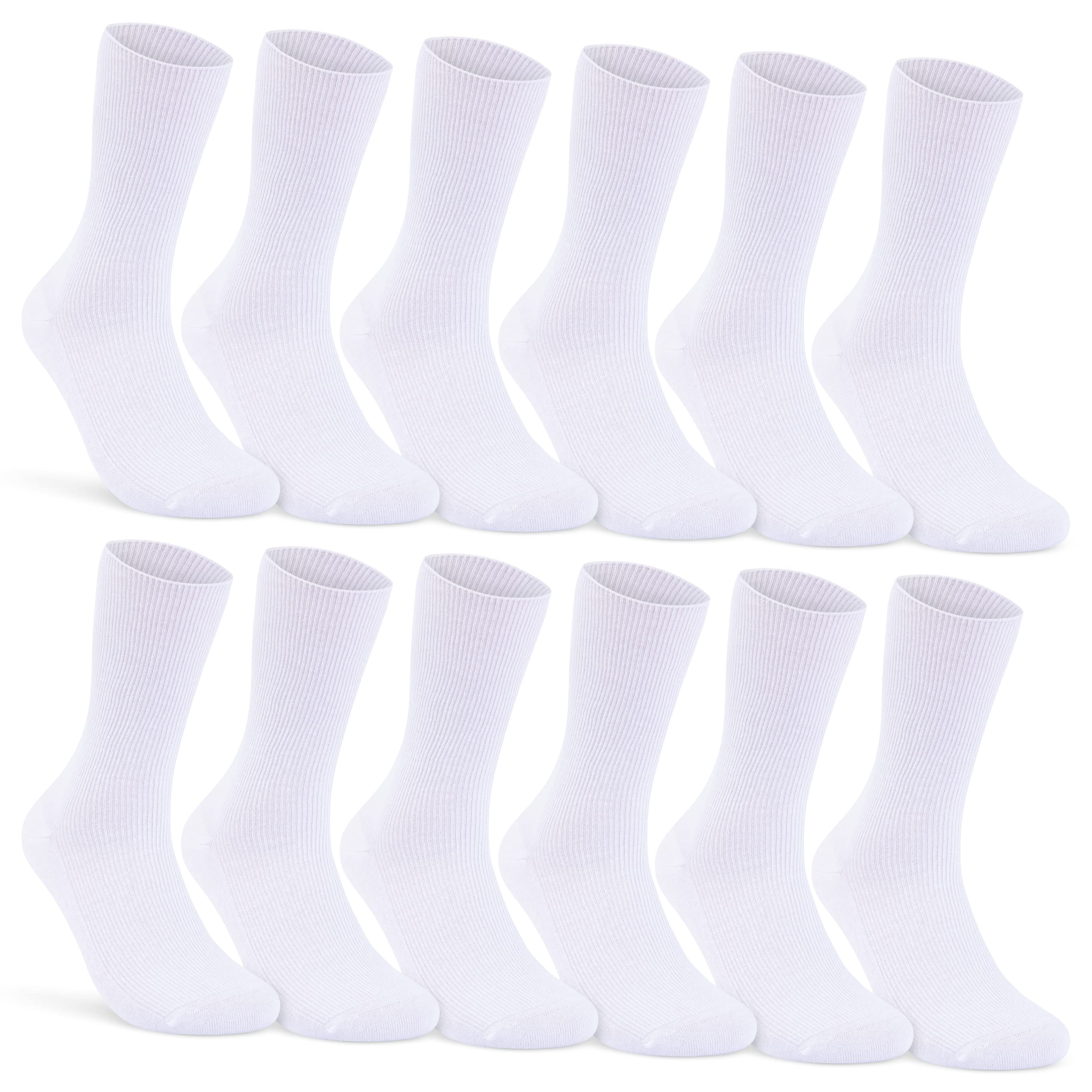 12 Paar Socken ohne Gummidruck 100% Baumwolle Damen & Herren Diabetiker Socken 11000 WP (39-42, Weiß)