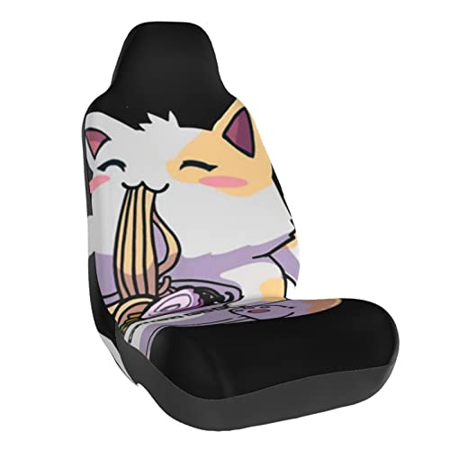 Zorin Autositzbezug passend für Vordersitzbezüge Kawaii Anime Katze Eating Ramen 3D-Druck Auto Zubehör Innenraum/Kissen Sitzschoner Bezug Universal passend für die meisten Autos, LKWs, SUVs, Vans