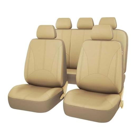 Auto Sitzbezüge Sets FüR Fo-rd Tourneo Custom 2015-2023, Leder Komplett-Set Autositzbezüge Wasserdicht Atmungsaktiv Auto Innenraum Zubehör,F/Beige