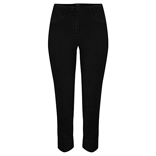 Robell Style BELLA09 – Bequeme, Denim Power Stretch 7/8 Jeans, Gerade geschnittenes Bein mit Aufschlag und Gesässtaschen Farbe Black Größe 50