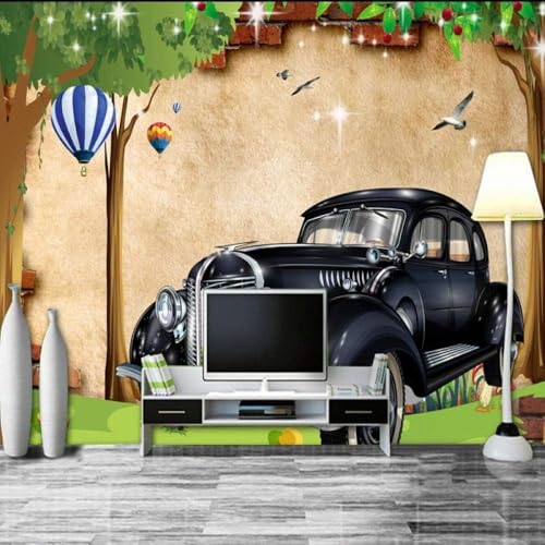 Oldtimer Ziegelmauer Heißluftballon 3D Tapete Poster Restaurant Schlafzimmer Wohnzimmer Sofa TV Dekorative Wand-200cm×140cm