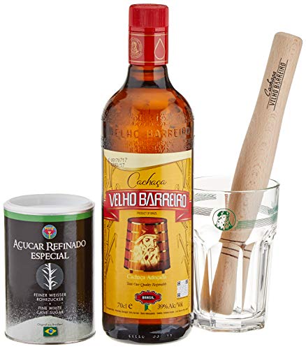 Velho Barreiro Caipi-Set II-Caiprinha Bundel, Cachaca, Rohrzucker, Stampfer, Glas in Geschenkverpackung (1 x 0.7 l)