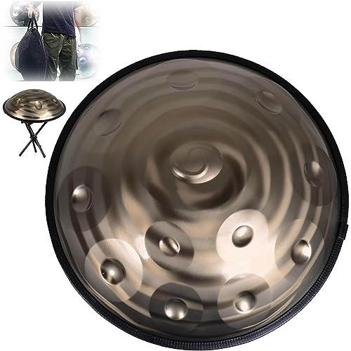 Handpan-Trommelinstrument, 9/10/12 TöNe, 22 Zoll Handtrommel Aus Stahl Mit Weicher Handpan-Tasche, 2 HandpfannenschläGel, Handpan-StäNder, Zur Klangheilung,12 notes