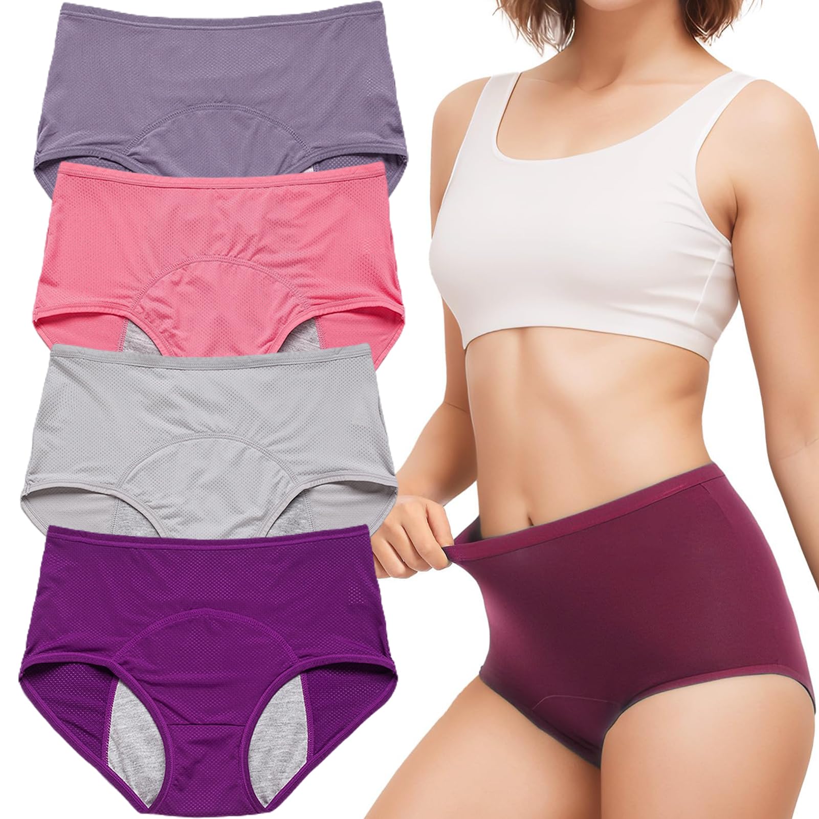 Atmungsaktive Damen Periodenhose Unterwäsche Auslaufsichere 4 Stück Menstrual Heavy Flow Damen Auslaufsichere Unterwäsche Unterhosen (A XL)