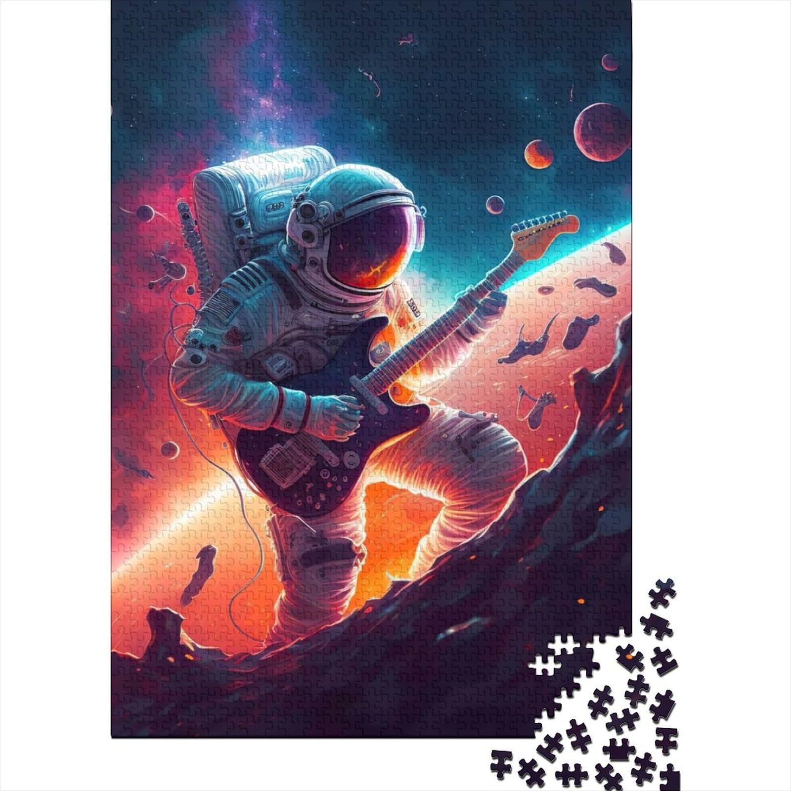 Kunstpuzzle für Erwachsene, 500 Teile, Astronaut spielt Gitarre, für Erwachsene, 500-teiliges Puzzle ganze Familie und die (20,47 x 14,96 Zoll)