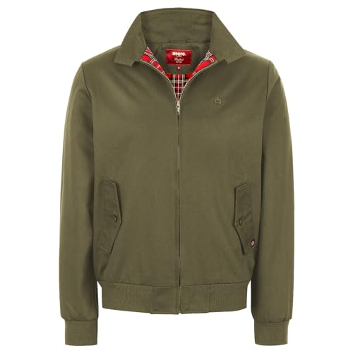 Merc of London Herren Blouson Harrington avec doublure en tartan Jacke, OLIVE,