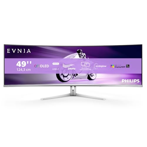 Philips Evnia 49M2C8900-49 Zoll QD OLED Curved Gaming Monitor, 240 Hertz, 0,03ms GtG, HDR400, Ambiglow (5120x1440, HDMI 2.1, DisplayPort 1.4, USB-C, USB Hub) Weiss