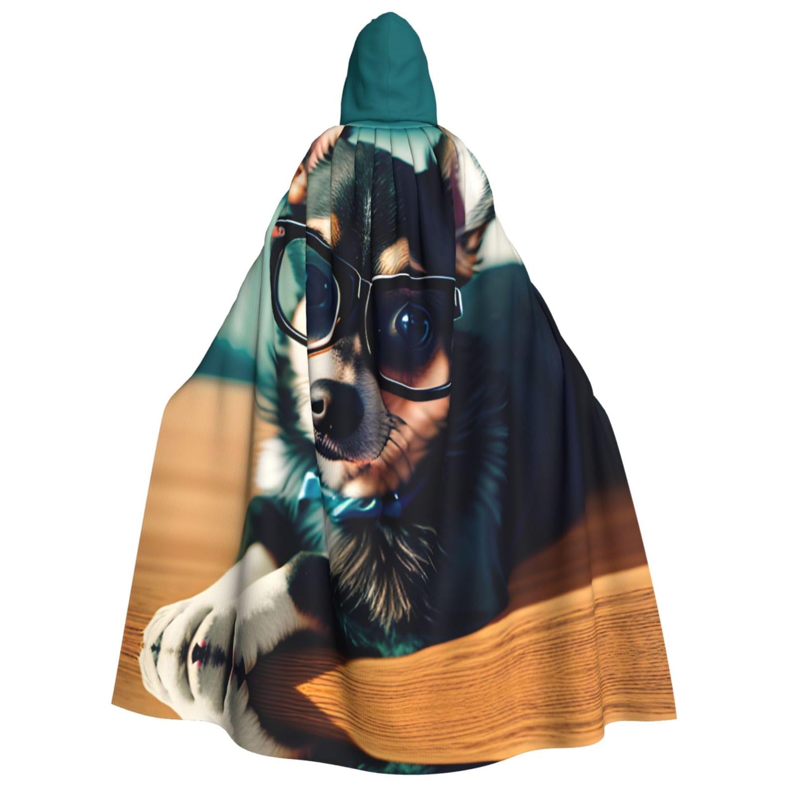 WURTON Chihuahua Hundebrille Druck Unisex Kapuzenumhang Kostüm Damen Herren Vampir Halloween Cosplay Karneval Mottoparty