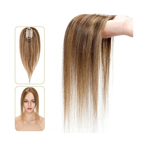 Haartopper für Frauen Echthaar-Topper for Frauen, 6 x 9 cm, handgebundene Haar-Topper mit Seidenbasis, 110% indisches Haar, glattes, natürliches Haarteil, Clip-in-Haarverlängerung Haarteil Topper Tou