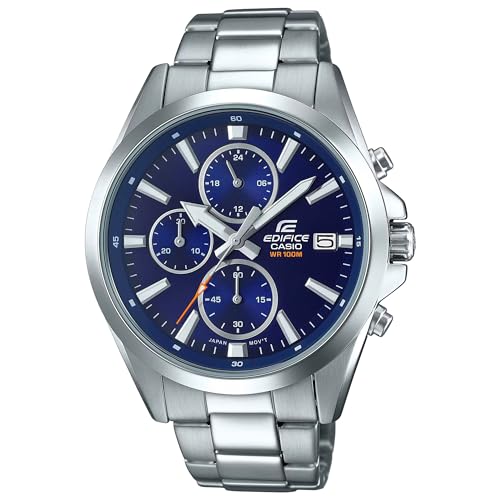 Edifice Casio Herrenarmbanduhr EFV-560D-2AVUEF, blau, massives Edelstahlgehäuse und Armband, 10 BAR