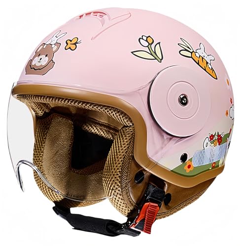 Motorradhelm für Kinder, Mädchen, Jungen, ECE-Zertifizierung, Kinder-Jethelm mit Visier, Rollerhelm, Rollerhelm für 4–12 Jahre Jungen und Mädchen C,46-54CM