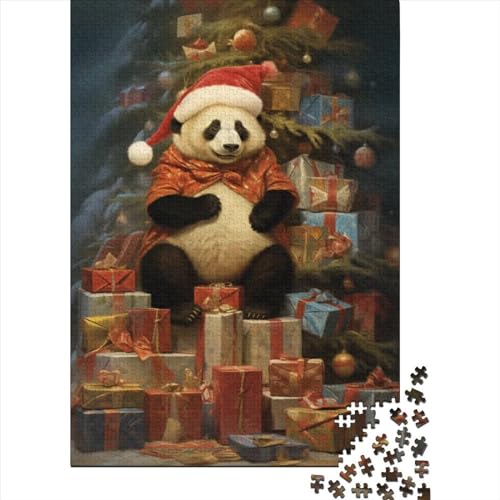 Puzzle für Erwachsene, lustiges Panda-Weihnachtspuzzle, 500 Teile, Holzpuzzle für Erwachsene und Jugendliche ab 12 Jahren, Lernspielzeug, Familienspiele, Größe: 52 x 38 cm