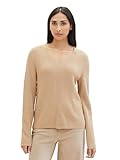 TOM TAILOR Damen Basic Strickpullover mit V-Ausschnitt, 11485 - Sandy Beige, M