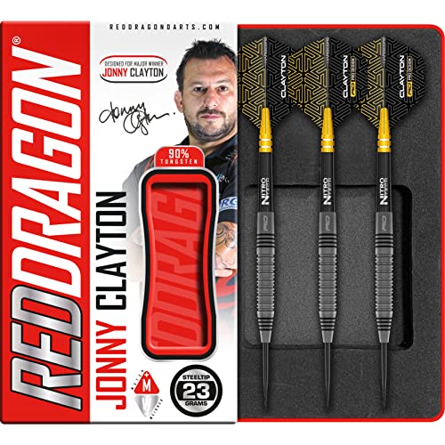 RED DRAGON Jonny Clayton Oxide Auflage 23 Gramm Premium Tungsten Darts Set mit Flights und Stielen