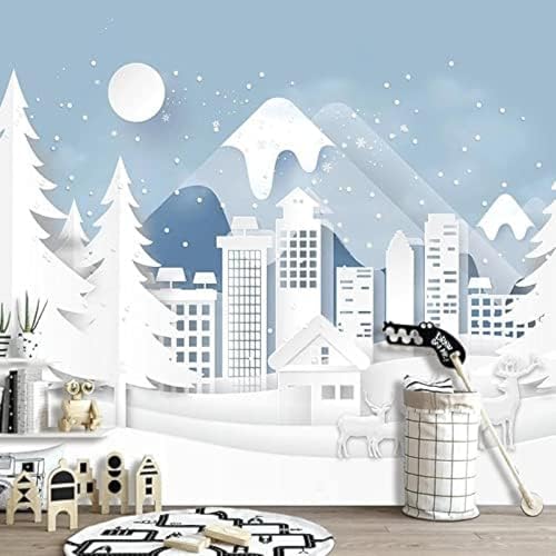 XLMING Handgemalte Karikatur Elch Waldhaus Schnee Berg Kinderzimmer 3D Tapete Wohnzimmer Sofa Schlafzimmer Esszimmer Home Dekoration Wand-250cm×170cm