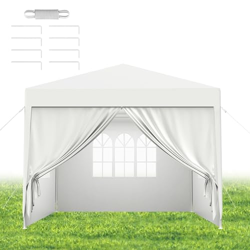 HENGMEI Gartenpavillon 3x3m Gartenzelt Partyzelt Pavillon Festzelt Wasserdicht mit 4 Seitenteilen Stahlkonstruktion (3x3m, Weiß)