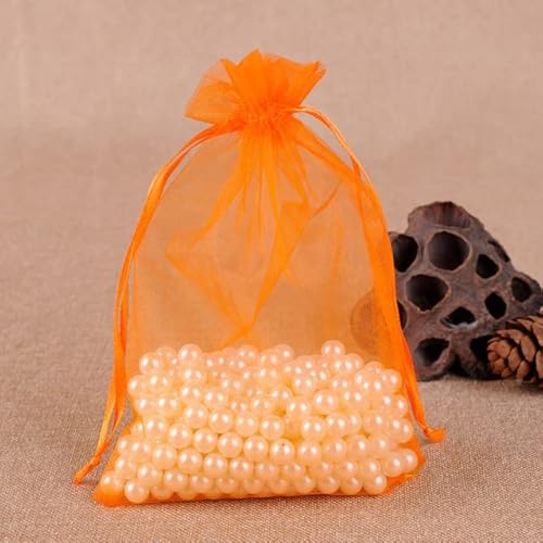 50 Stück 7 x 9 cm 9 x 12 cm 10 x 15 cm 15 x 20 cm Organza-Geschenktüten Weihnachten Halloween Hochzeit Geschenkbox Süßigkeiten Schokolade Verpackungstüten-Orange,17x23cm