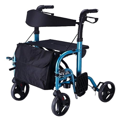 DOOKAA rollator rollatorenGehhilfen Ältere Gehhilfe Höhenverstellbar Blauer Einkaufswagen Zusammenklappbarer manueller Rollstuhl Multifunktions-Walker Rutschfest