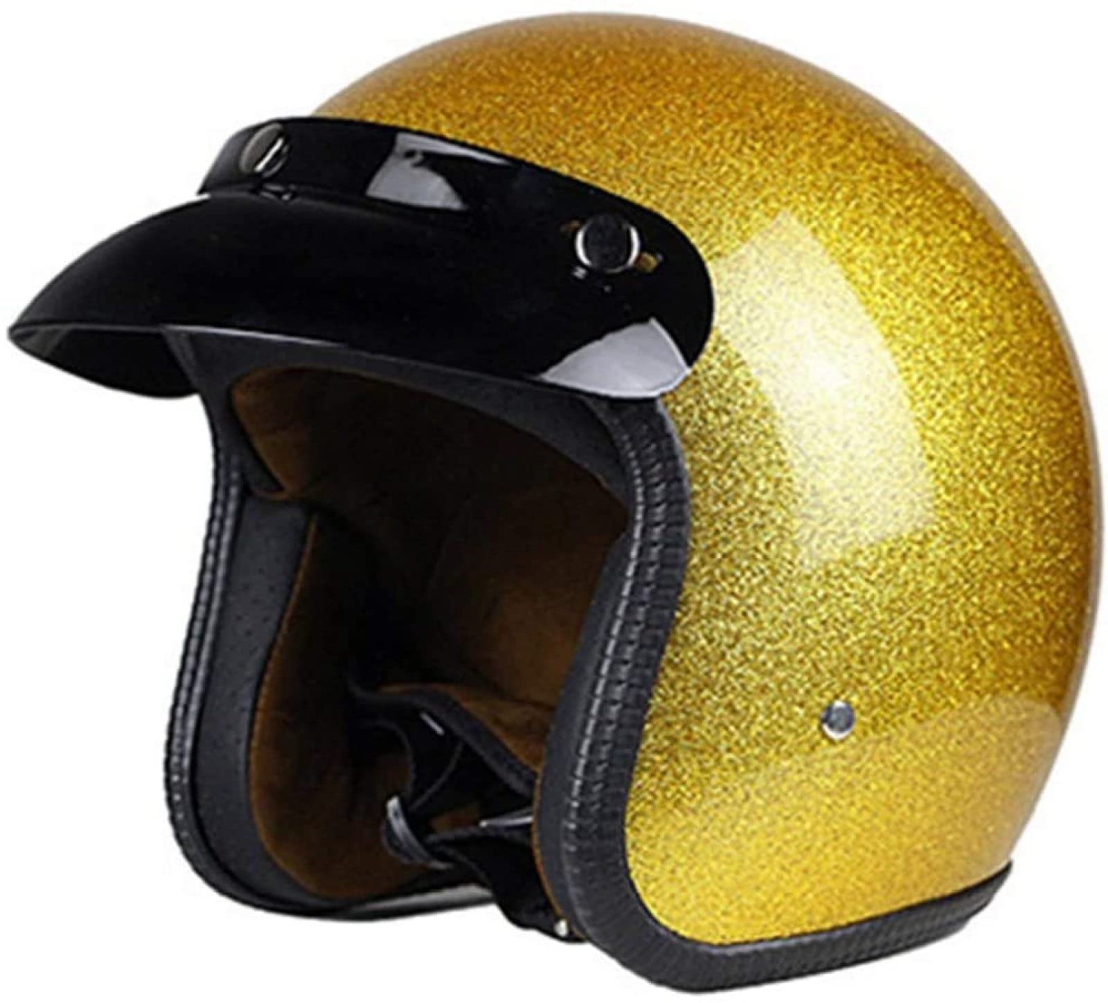 EBAYIN Mofa-Helm Retro Bobber Helm Personalisierte Retro-Motorradhelm Jet Helm Cruiser Chopper Roller Moped Sturzhelm MäNner Und Frauen Jet Helm 3/4 Halbschale Helm ECE Genehmigt,Gold-XXL=（63~64cm）