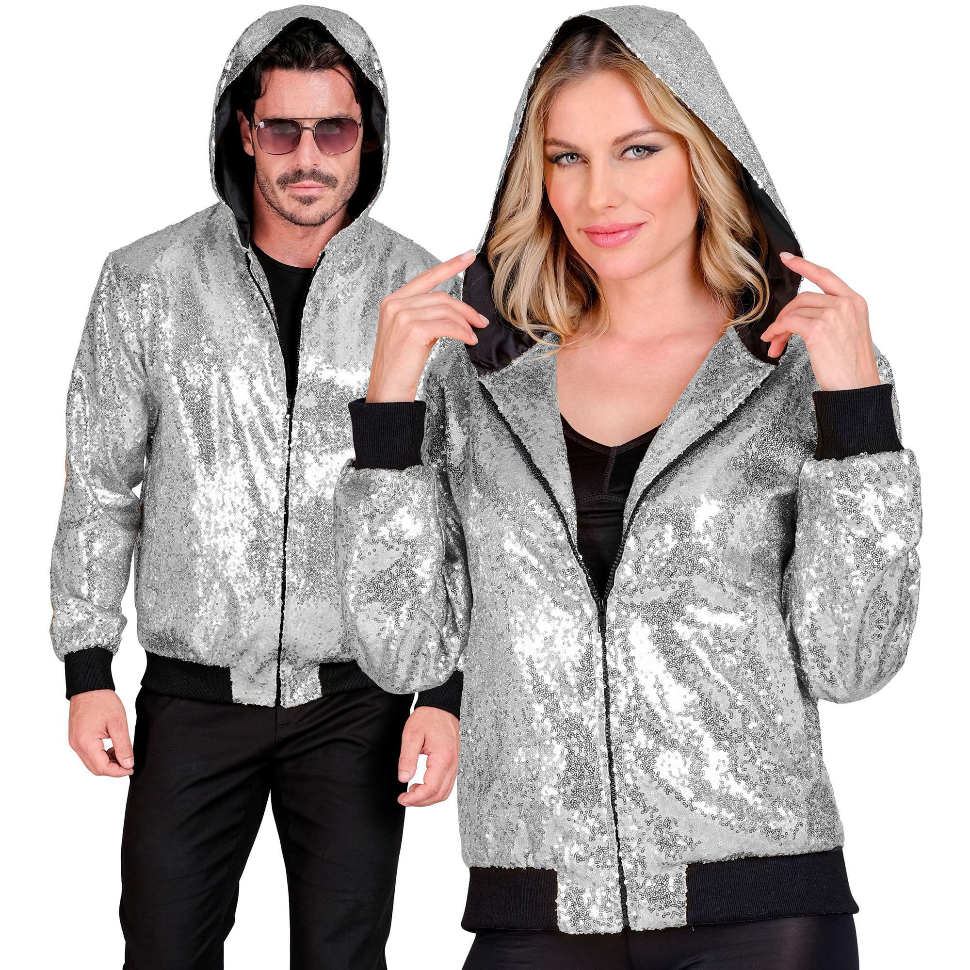 W WIDMANN MILANO Party Fashion - Party Fashion Bomberjacke mit Kapuze, Pailletten Jacke, Party Outfit, Disco