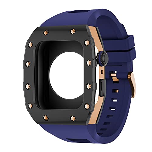 KANUZ 44 mm 45 mm Modifikationsset für iWatch Serie 7, 6, 5, 4 SE, Metallgehäuse, Silikonband für Apple Watch, Gummiband, Stoßfängerabdeckung (Farbe: B-RG-U, Größe: 44 mm)