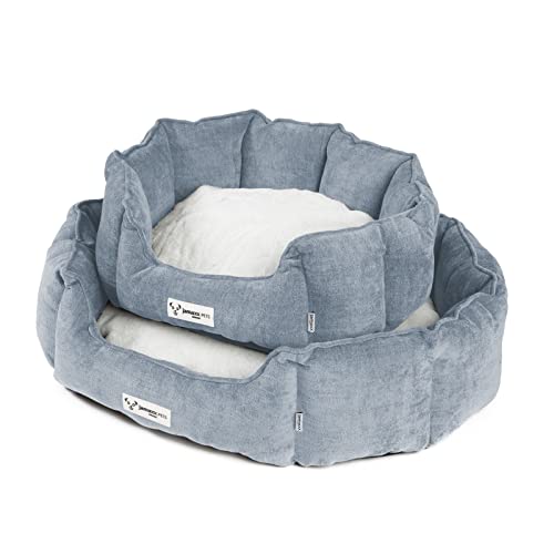 JAMAXX Oval-Rundes Hunde-Körbchen, Kuschelig mit Flauschigem Wendekissen Fell, Hunde-Bett Hunde-Korb mit Extra Hohen Seitenwände, PDB2090 Blue 76x65 (M)