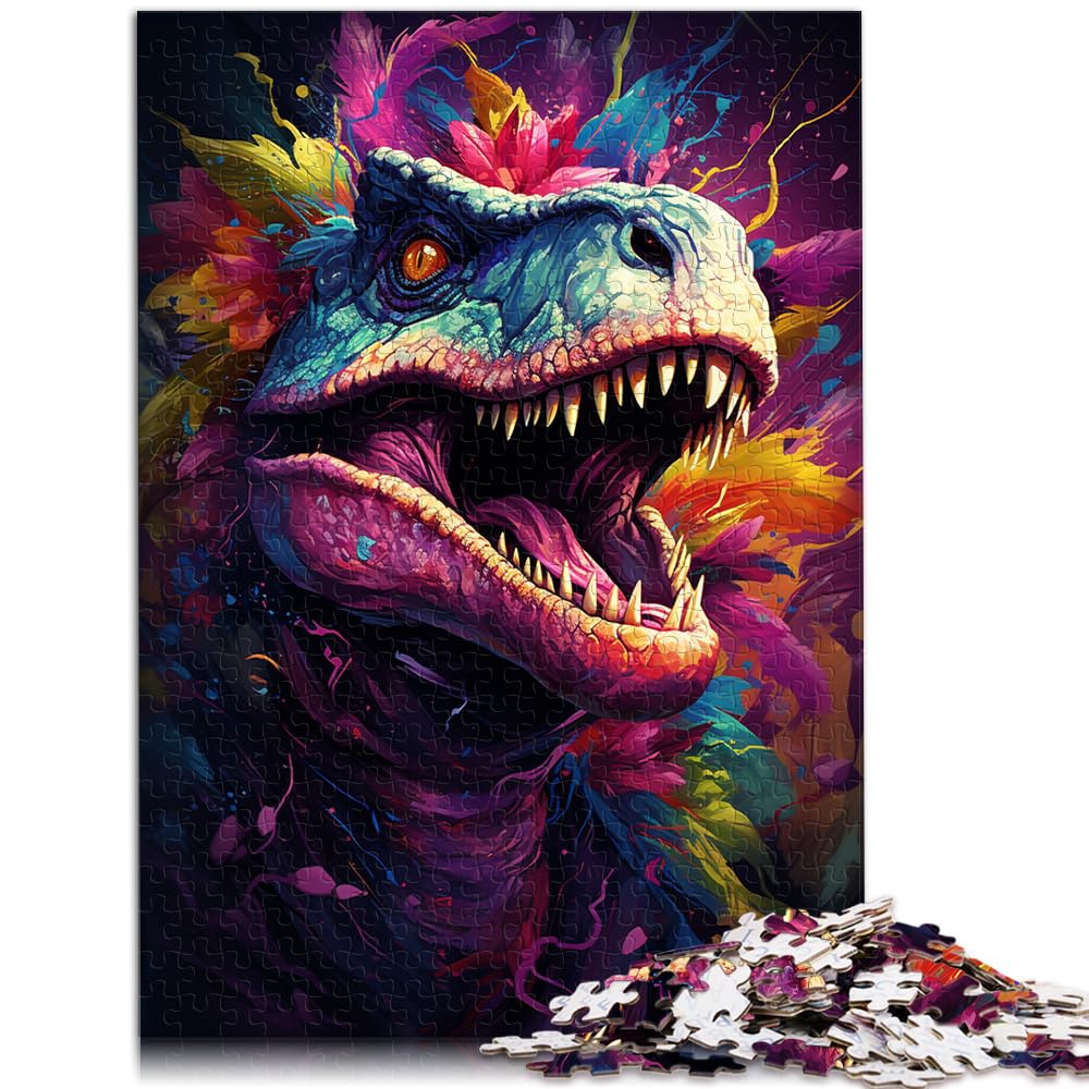 Puzzle für Puzzle, farbenfrohe Psychedelia der Dinosaurier, 1000 Puzzleteile für Erwachsene, Holzpuzzle, einzigartige Heimdekoration und Geschenke, 1000 Teile (50 x 75 cm)