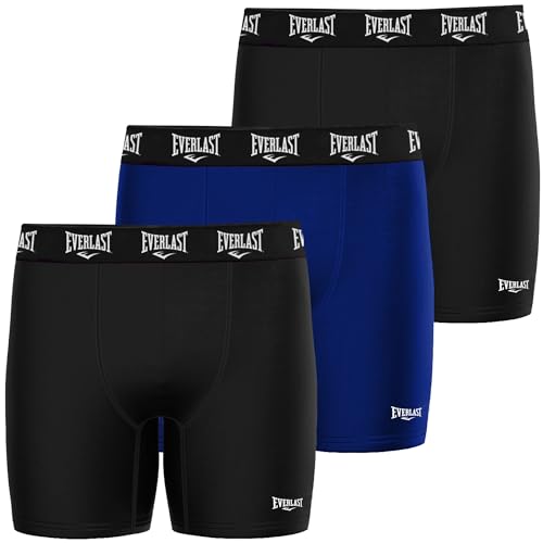 Everlast Performance Men s Boxer Brief 3 Pc Pack, Men s Underwear Boxer Briefs, Soft & Comfortable Waistband, Anti-Chafing- Black/Black/Blue-X-Large