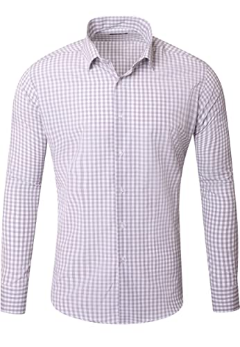 Reslad Kariertes Hemd-Herren Slim Fit Freizeithemd kariert Hemd Trachtenhemd Karo-Hemd RS-7007 Grau 2XL