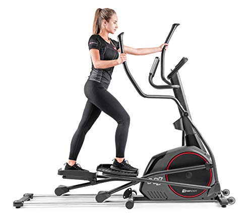 Hop-Sport Crosstrainer HS-095CF mit Unterlegmatte - Ellipsentrainer 30kg Schwungmasse - Ellipsen Crosstrainer max. Benutzergewicht 135kg - Crosswalker grau