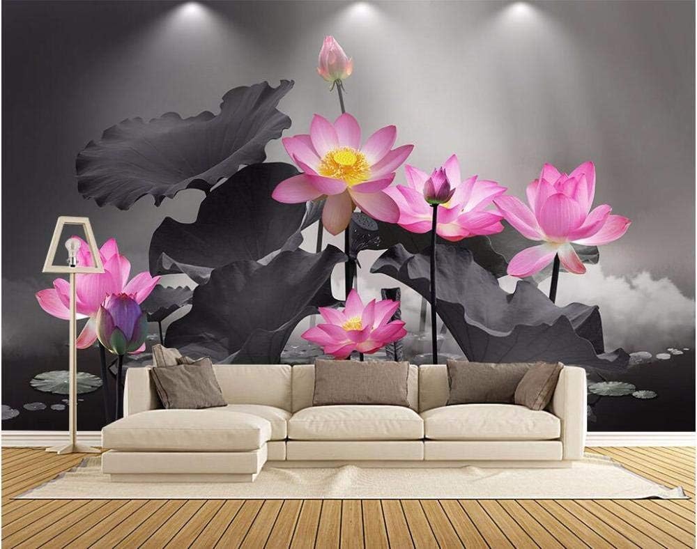 Rosa Lotusblume Lotusblatt 3D Tapete Poster Restaurant Schlafzimmer Wohnzimmer Sofa TV Dekorative Wand-200cm×140cm