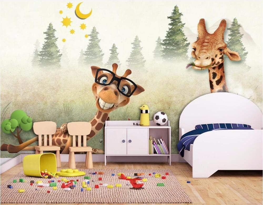 Cartoon Wald Giraffe Tier 3D Tapete Poster Restaurant Schlafzimmer Wohnzimmer Sofa TV Dekorative Wand-300cm×210cm