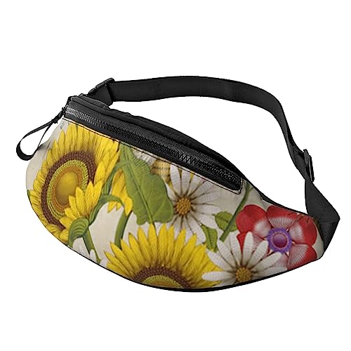 HSJFS Modische Hüfttasche mit buntem Fußballdruck, verstellbare Hüfttasche, lässige Brusttasche, Bienen Sonnenblumen Gänseblümchen Rose Blumen, Einheitsgröße