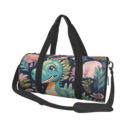 Robuste Reisetasche mit lila Blumen in Blüte, geräumige und stilvolle Tasche für alle Ihre Reisebedürfnisse, Niedlicher Dinosaurier, Einheitsgröße