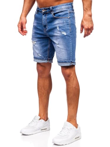 BOLF Herren Jeans Shorts Kurze Jeanshose Stretch Denim Bermudas Kurze Hose Cargo Cargoshorts Used Look Baumwolle Sommer Freizeithose Slim Fit NG60365 Dunkelblau S [7G7]