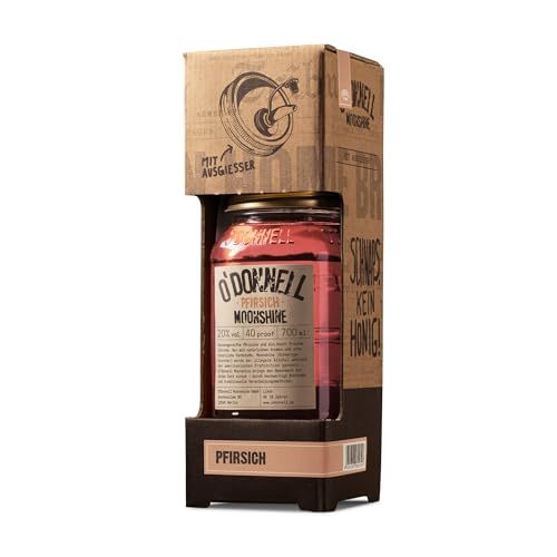 O'Donnell Moonshine Kombiset - Pfirsich Likör (700ml + Ausgießer) - Handwerklich hergestellte Spirituosen aus Berlin - Sommer Edition - 20% Vol. Alkohol