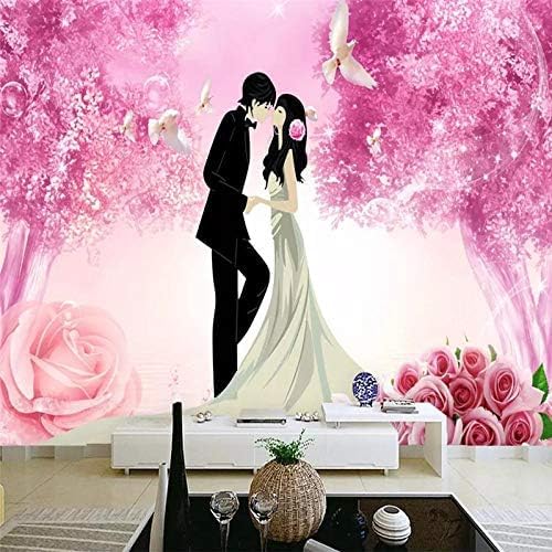 XLMING Große Abstrakte Minimalistische Rosa Rose Blume Baum Küssen Liebende Hochzeit Kunst Dekoration Wände Küche Esszimmer Arbeitszimmer Wohnzimmer TV Hintergrund Wand 3D Tapete-430cm×300cm