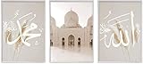 HAVA Artwork ® Poster Set, Islamische Poster, Islam Poster Set, Poster Set Islam, Islamische Bilder, Islamische Deko, Islam Deko, Bilderrahmen (3x 40x50cm mit Goldrahmen, Abu Dhabi Set)