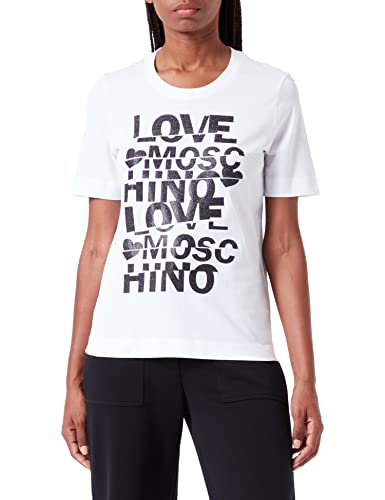 Love Moschino Damen Regular Fit Short Sleeves With Glitter Cut T Shirt, Optical White, 48 EU